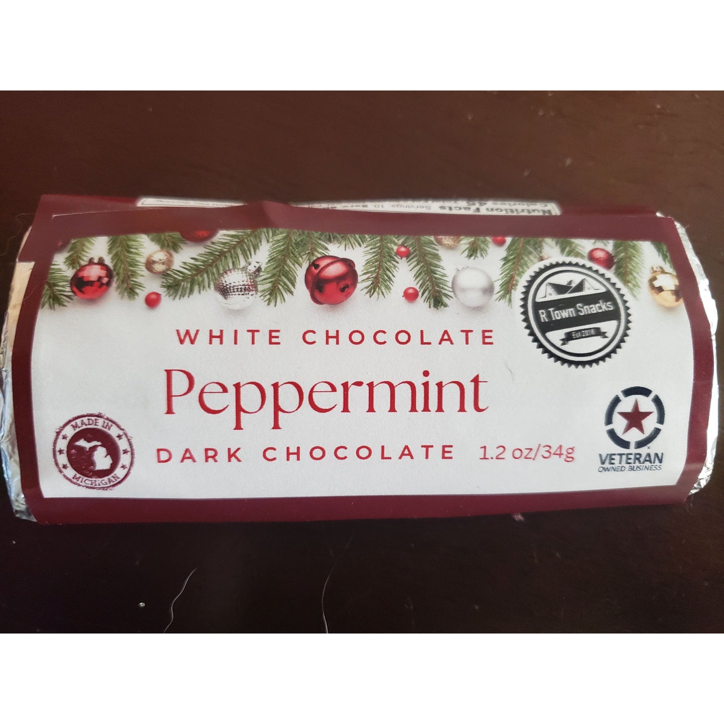 Case of 30 Peppermint Dark Chocolate w/white chocolate layer Bar (Non caffeinated)